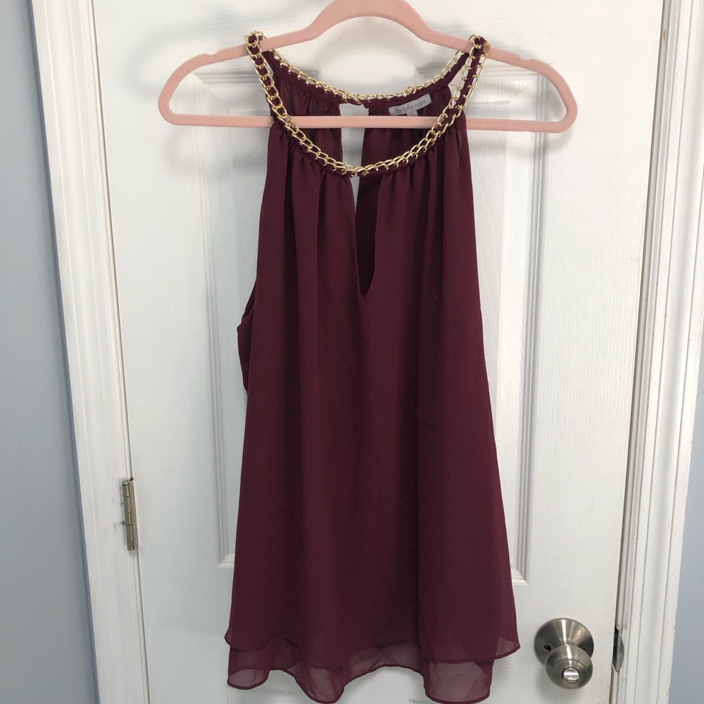 Charlotte Russe Y2K Halter Top Large Keyhole Gold Chain Burgundy 2X Flowy